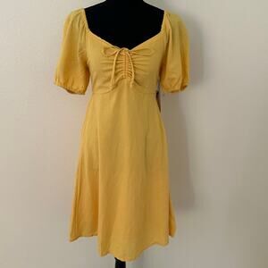 Japna Women Yellow Linen Blend Puff Sleeves Dress - S - NWT